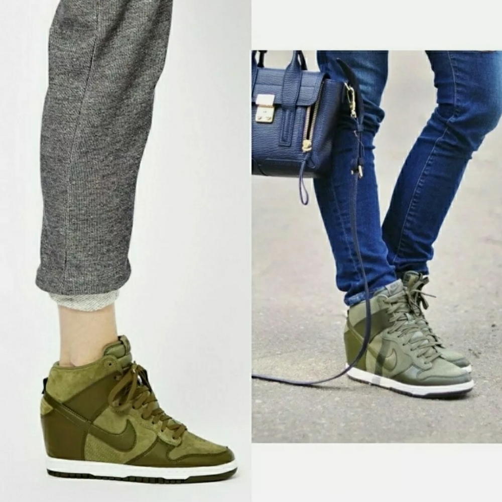 Nike dunk sky hi high wedge sneakers olive loden green 8.5 womens excellent cond